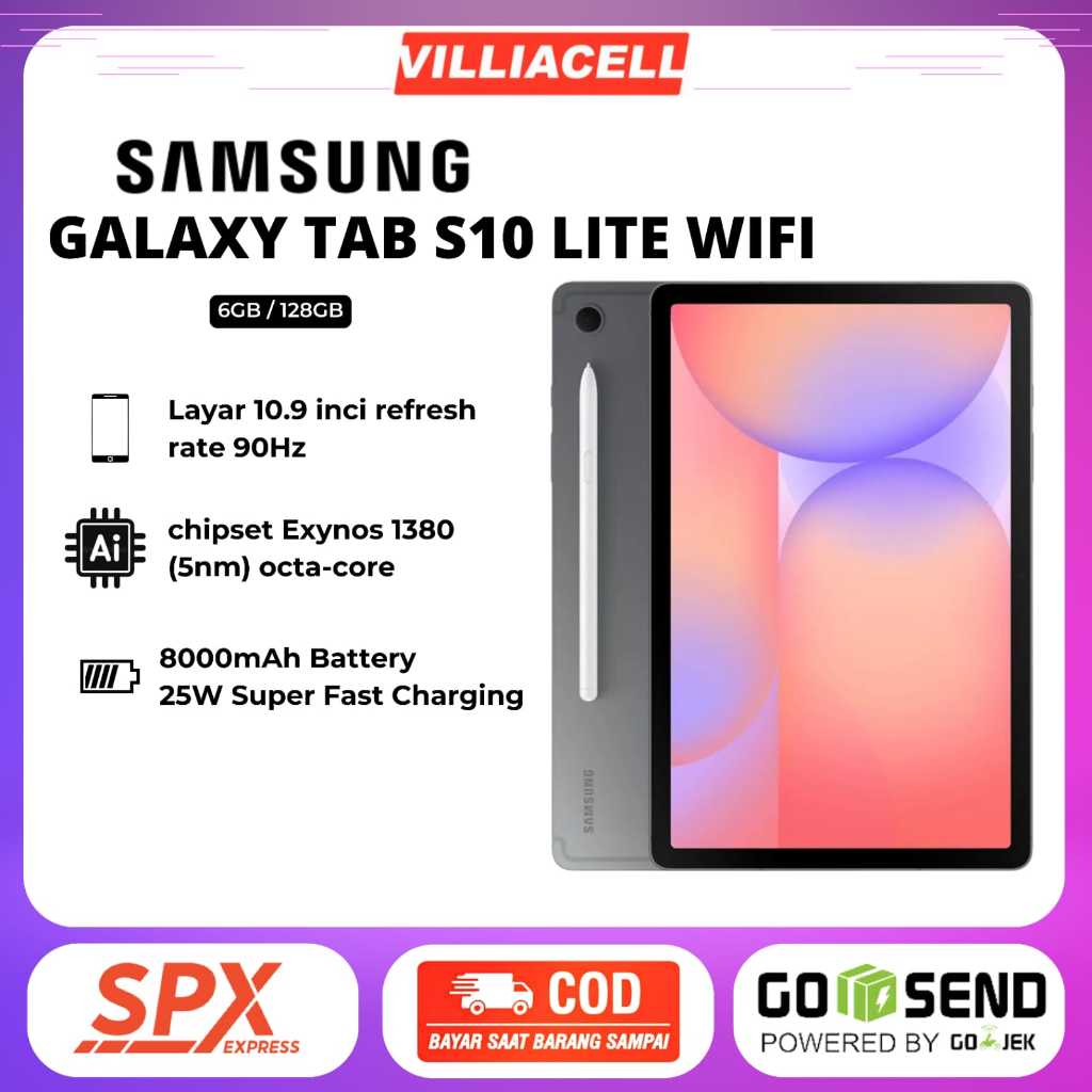 SAMSUNG GALAXY TAB S10 LITE 6/128GB WIFI - BARU DAN GARANSI RESMI - TABLET - LAYAR 10,9 INCI - Exyno