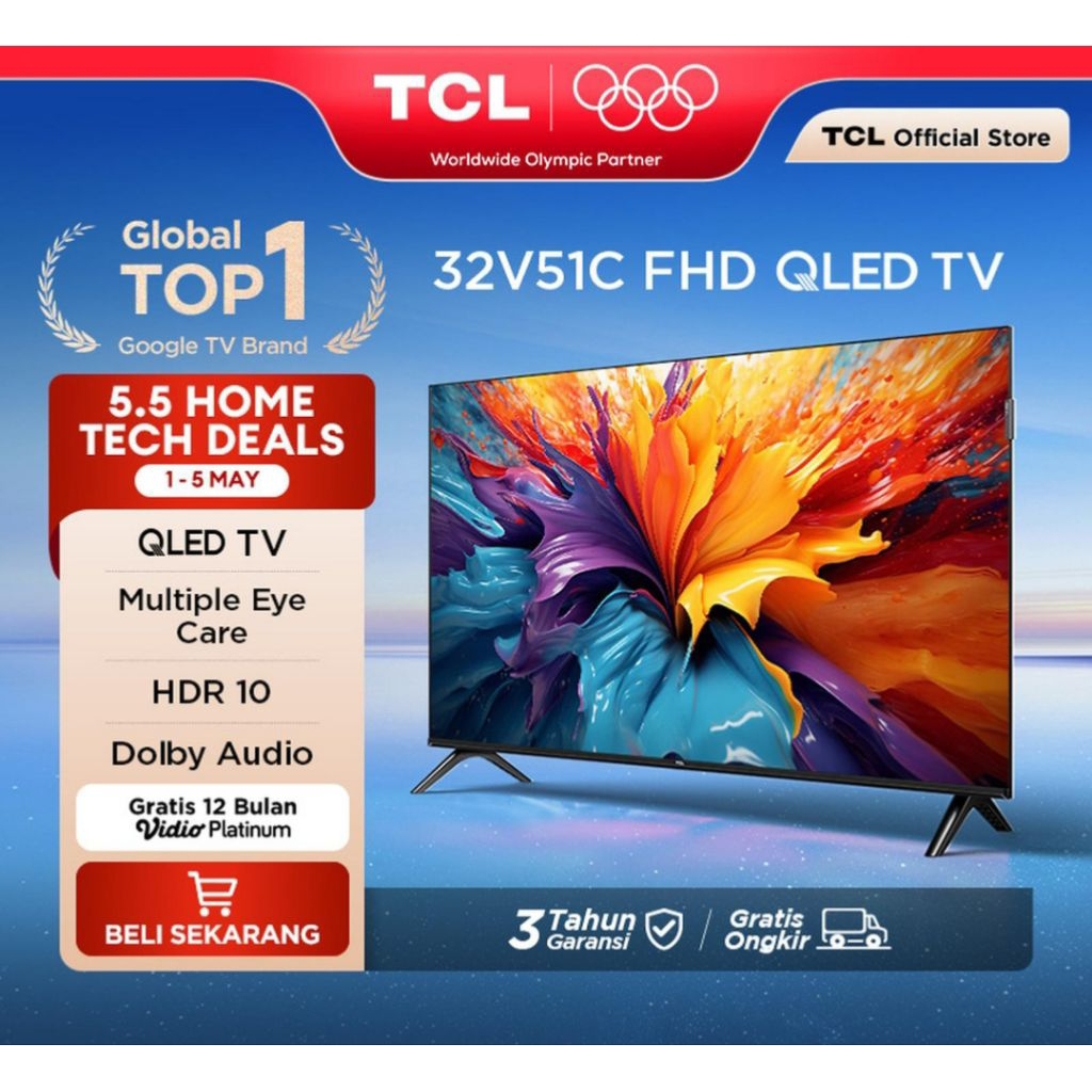 TV TCL 32 INCH ANDROID 32V51C FHD QLED TV TCL 32INCH ANDROID