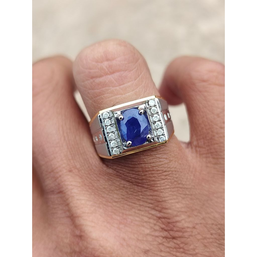 Cincin Natural Blue Sapphire Dan Berlian ASLI ORIGINAL Pria