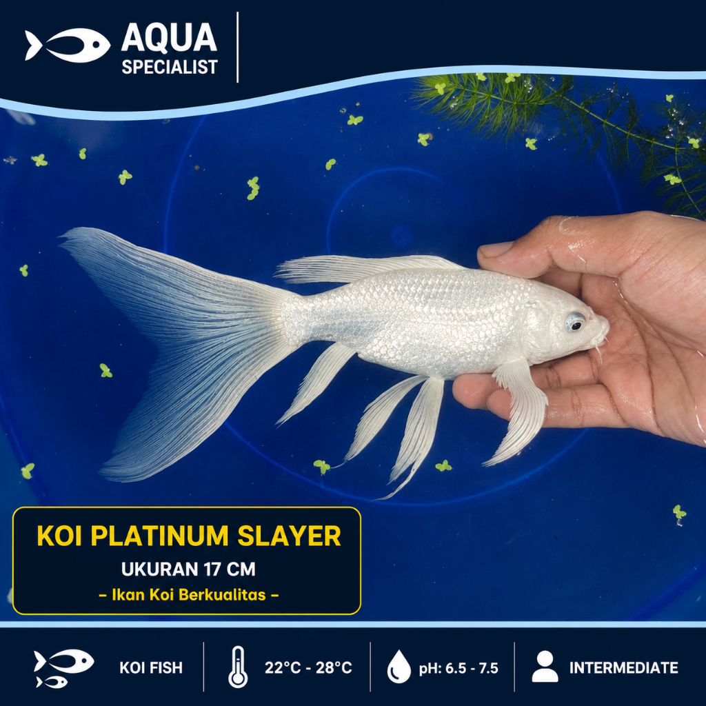 Ikan Koi Platinum Slayer 17cm Jumbo Super White Ekor Panjang
