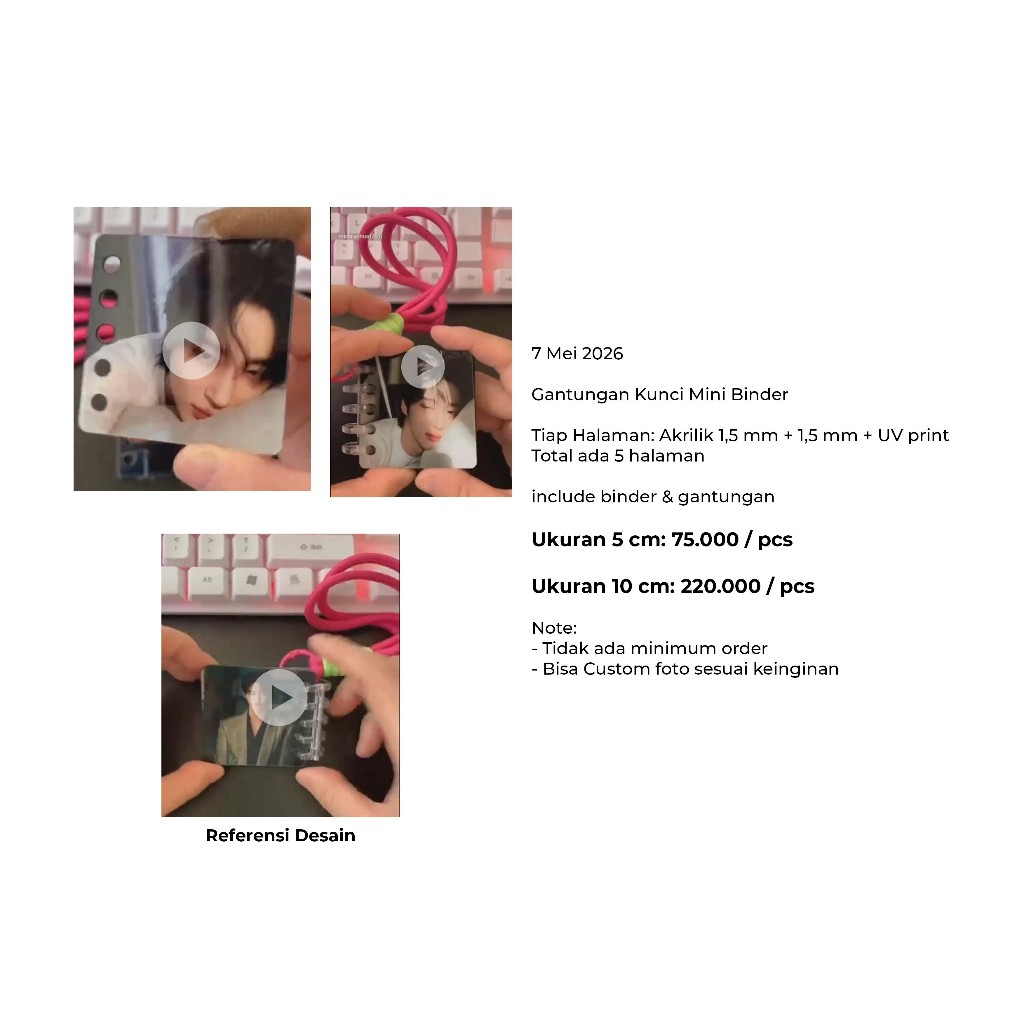 Custom Gantungan Kunci Mini Binder - Akrilik UV print - Acrylic Photocard Binder
