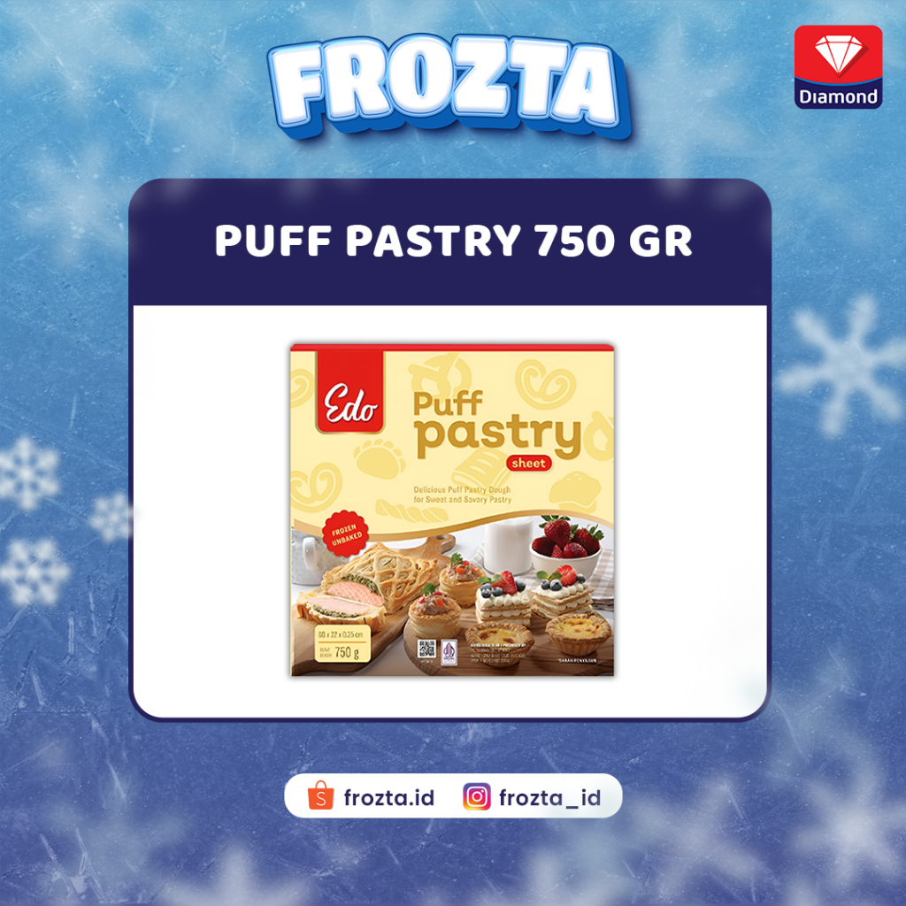Frozen Edo Puff Pastry Sheet 750 gr | Kulit Pastry Frozen Premium | Praktis untuk Pie, Puff & Bakery