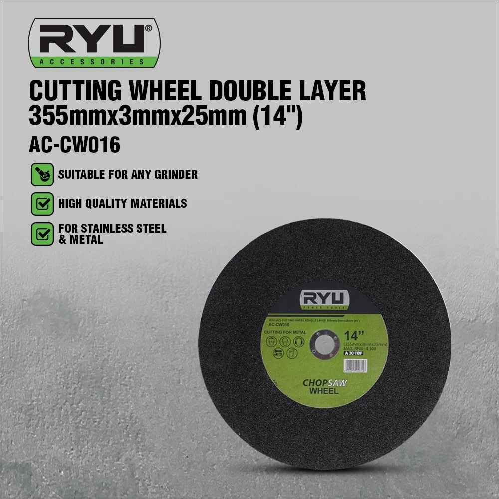 RYU CUTTING WHEEL 14" DOUBLE LAYER / MATA GURINDA BATU POTONG BESI 14 INCH RYU AC-CW016