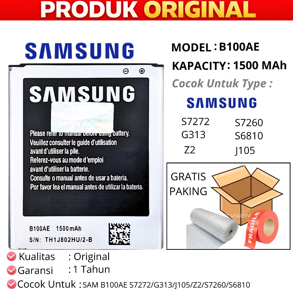 BATERAI SAMSUNG S7272/G313/J105/Z2/S7260/S6810 B100AE ORI NEW