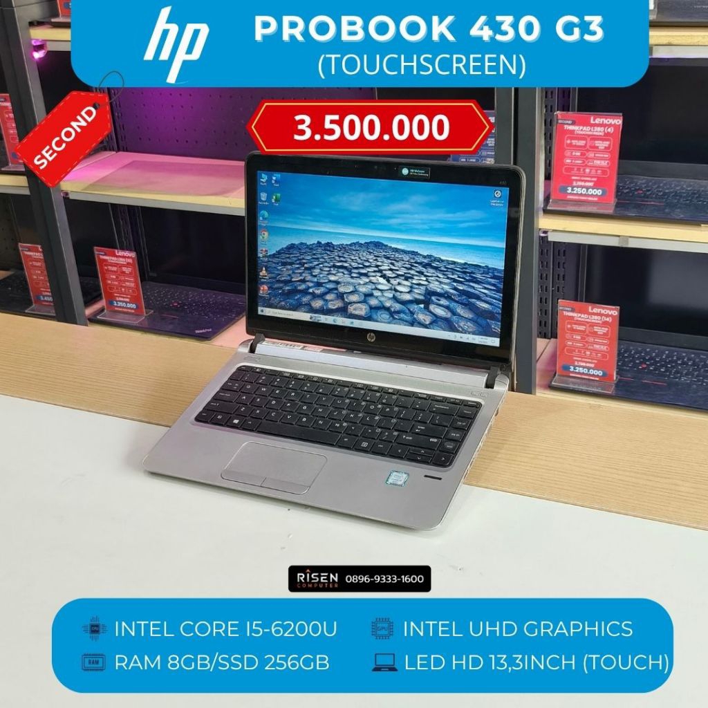 HP PROBOOK 430 G3 TOUCHSCREEN Intel Core I5-6200U RAM 8GB SSD 256GB HD 13,3inch Notebook Second Beka