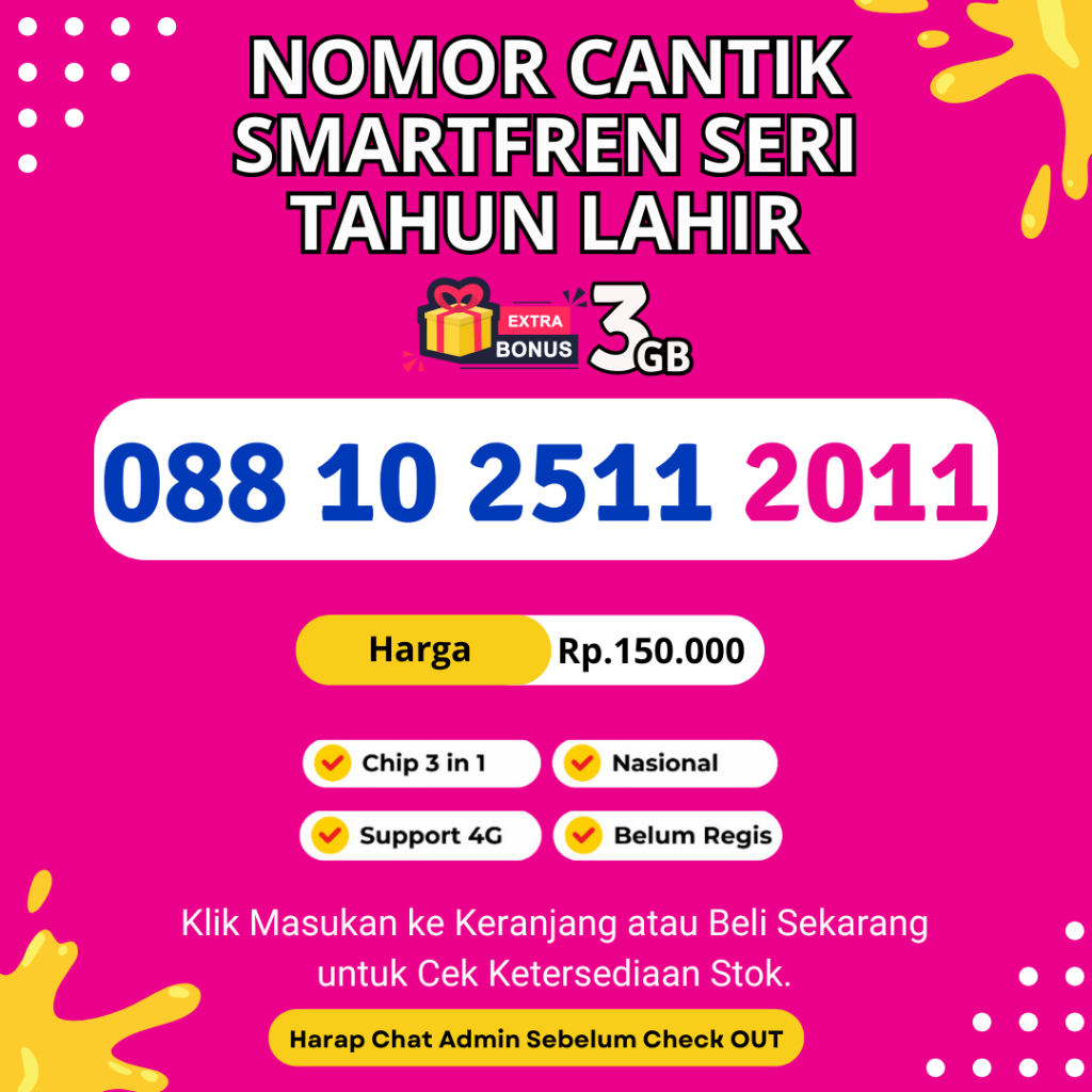 Kartu Perdana Cantik Smartfren Tahun Lahir Bonus Kuota 3GB - Nomor Cantik Smartfren Murah Support 4G