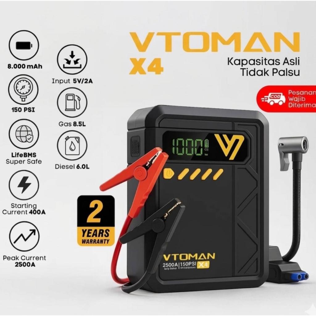 VTOMAN X4 Jumper Aki Mobil 8000mAh Pompa Ban Elektrik Portable Car Jump Starter bisa COD | Alat Jump