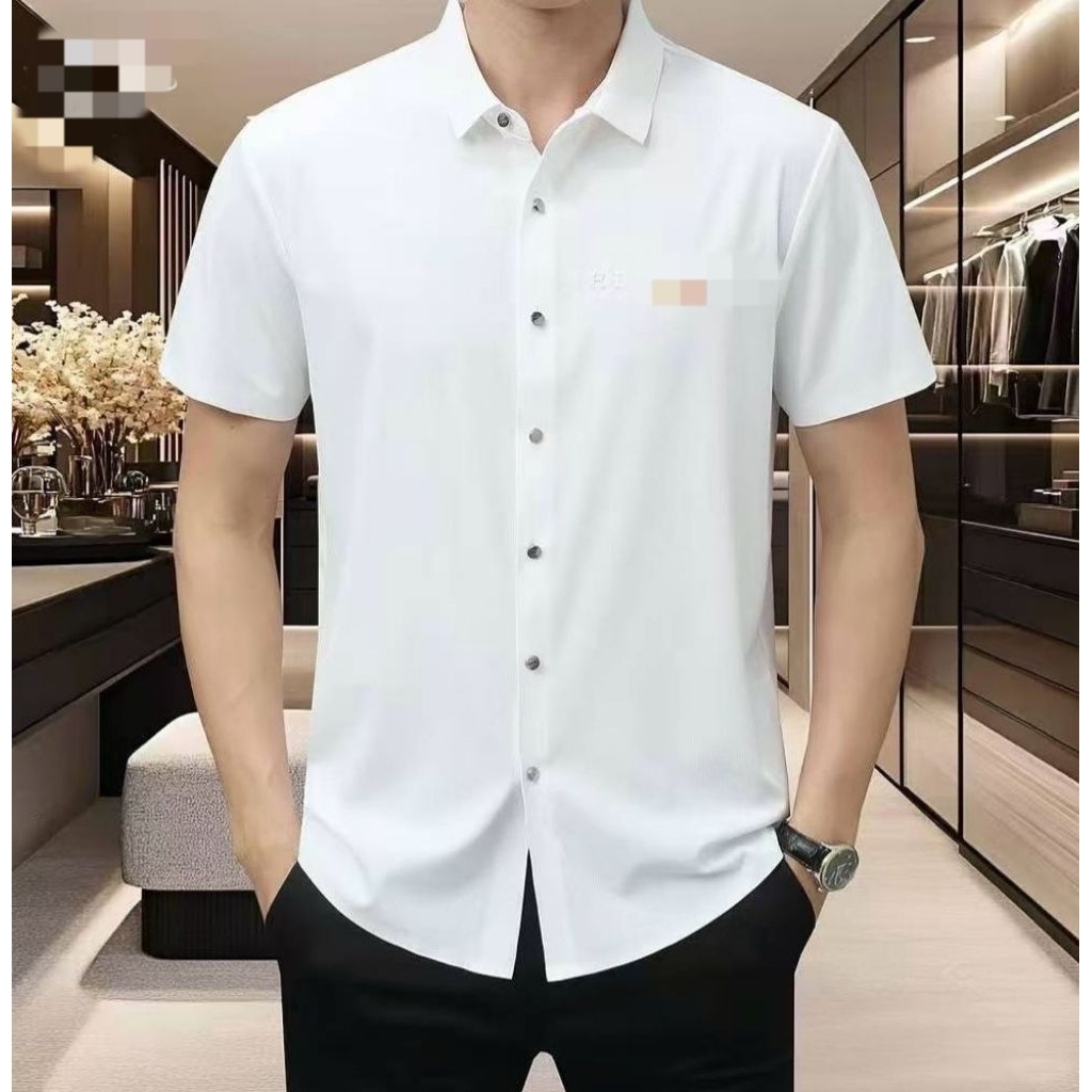 KEMEJA LENGAN PENDEK PRIA PUTIH HS 3544 BRANDED