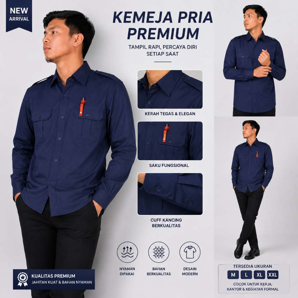 Kemeja Outdoor / Lapangan / Gunung /kemeja tactical / PDL Lengan Panjang Biru Navy / kemeja pdl navy