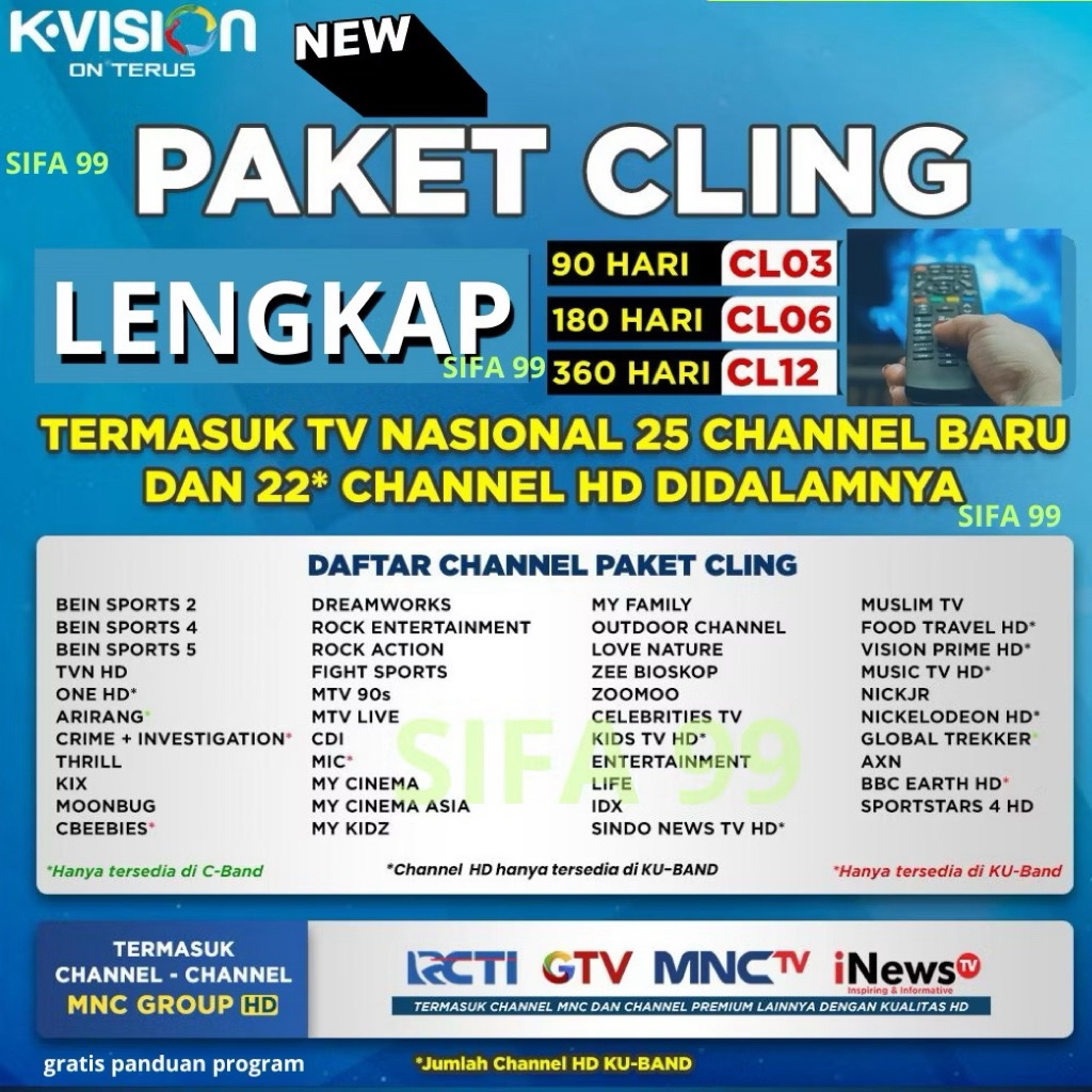 Termurah K Vision/Optus Paket Cling CL06 MNC Cling 1 TAHUN Proses Cepat