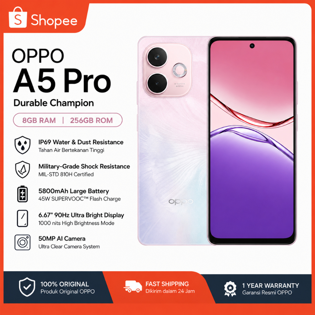 OPPO A5 Pro 5G Smartphone (8GB+256GB) – 6.67" Display | 50MP AI Camera | 5800mAh Battery