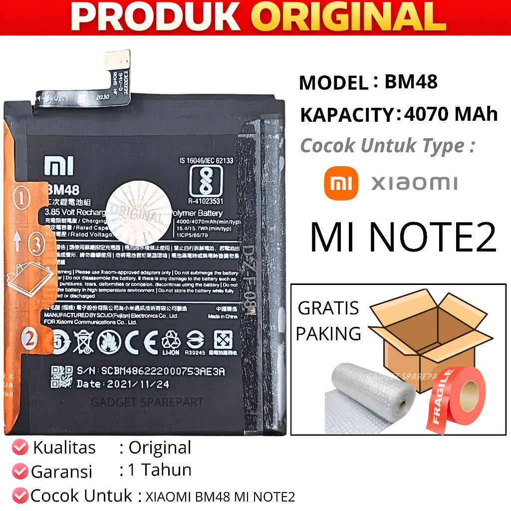 BATERAI XIAOMI MI NOTE2 / BATERAI XIAOMI BM48 ORI NEW