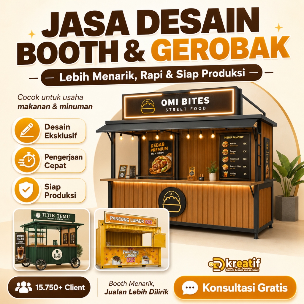 Jasa Desain Booth Gerobak Makanan Minuman Custom Profesional Siap Produksi
