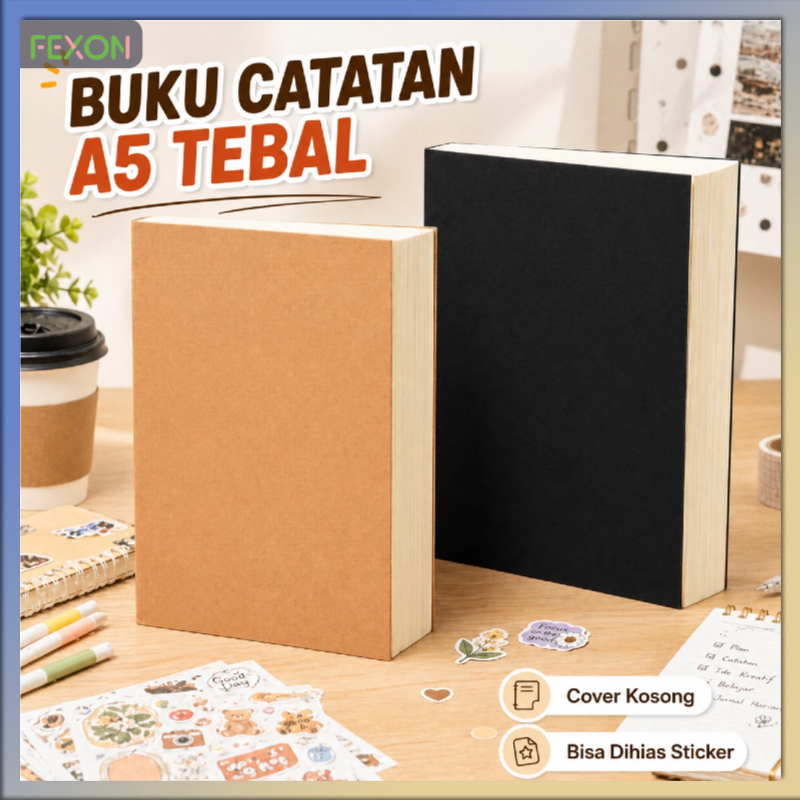 [COD] FEXON Buku Catatan A5 Tebal 368 Halaman Kertas Kosong Cover Polos Bisa DIY Notebook Jurnal Ske
