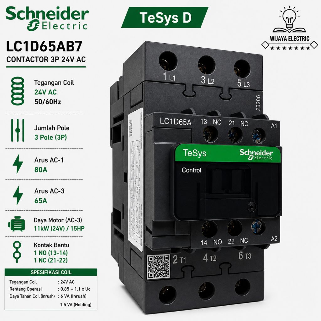 Kontaktor Contactor LC1D65B7 LC1D65AB7 LC1D65 24VAC 3PHASE SCHNEIDER original