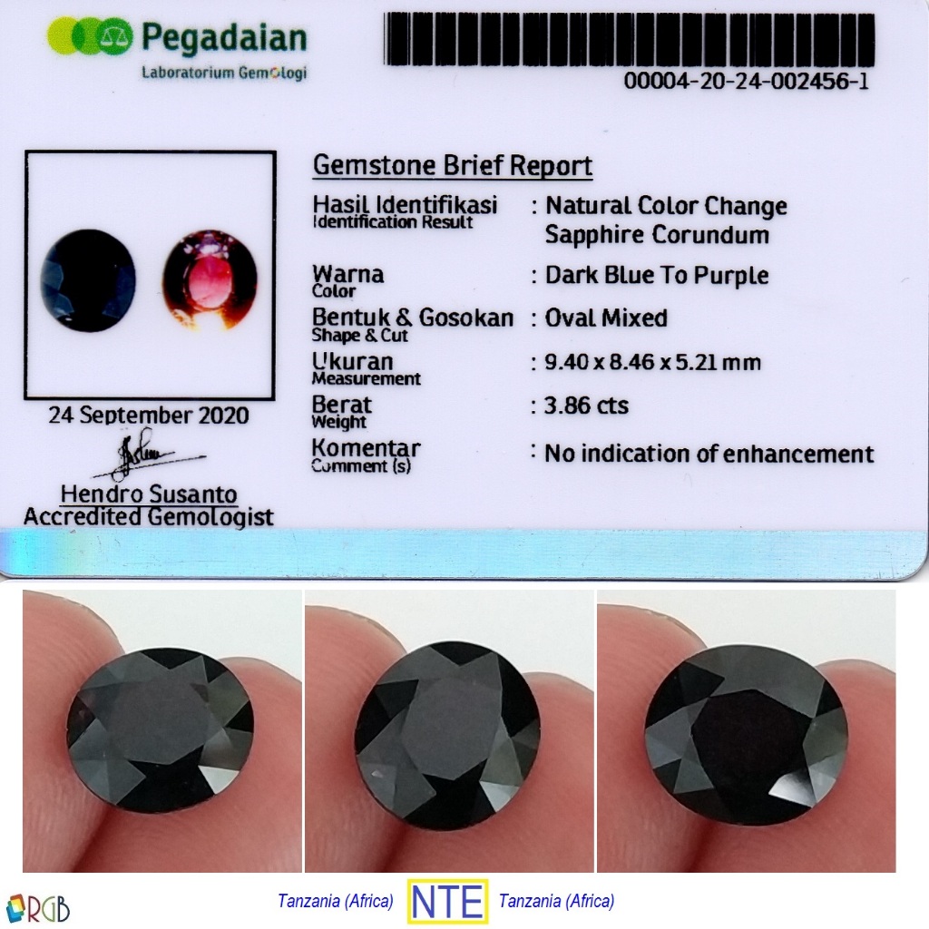 Color Change Sapphire 3.86 Ct - NTE