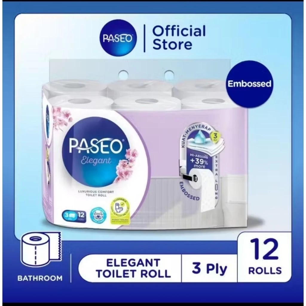 PASEO Elegant Tissue Toilet 12 Roll- Tisu Toilet - Tisu Kamar Mandi