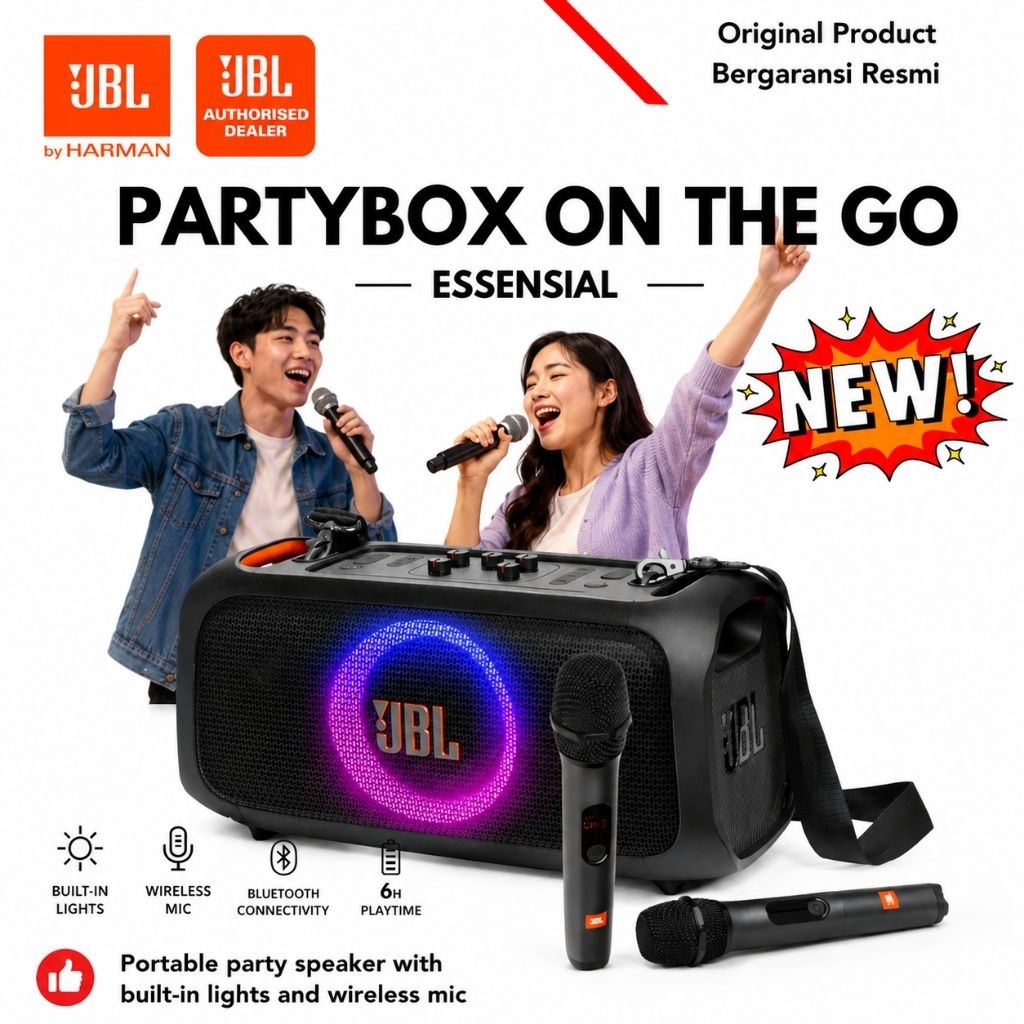 JBL PARTYBOX ON THE GO ESSENTIALSpeaker Karaoke Bluetooth Portable + Mic Wireless Original