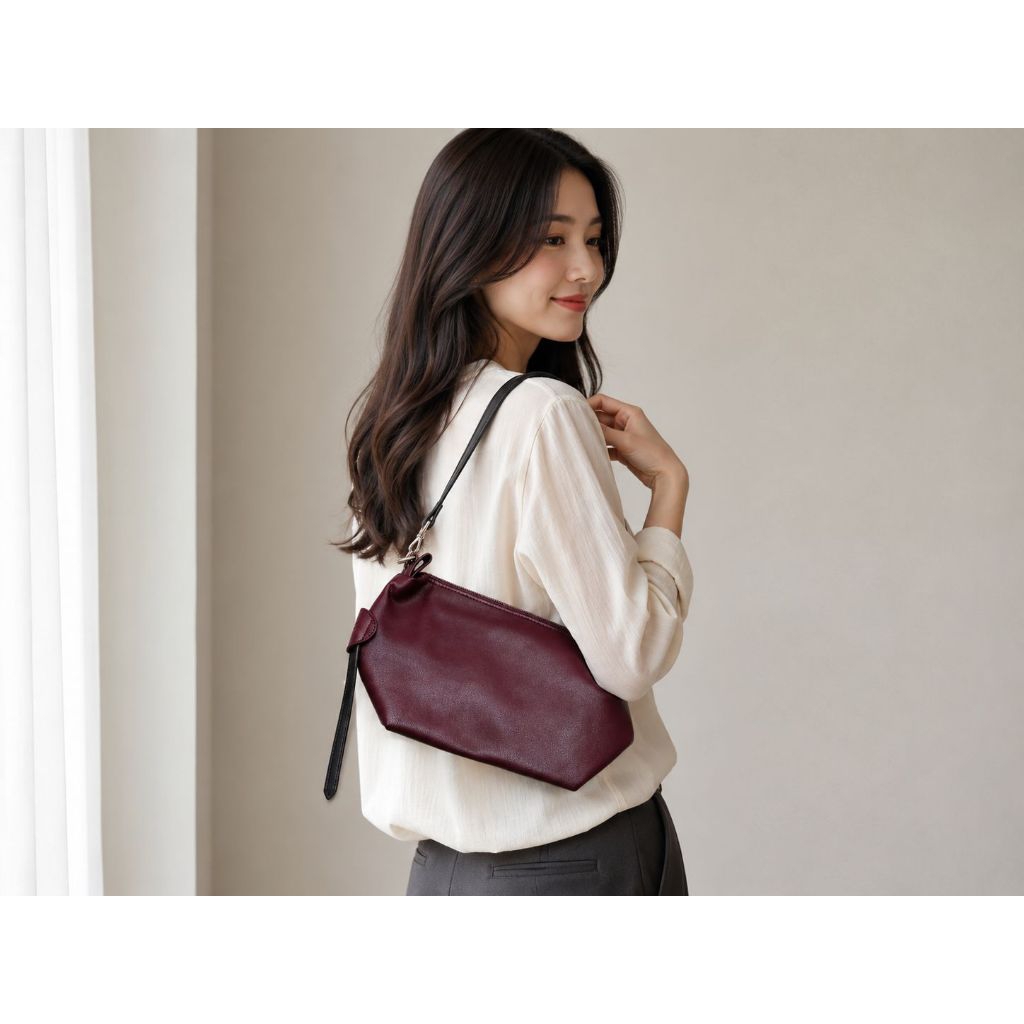 Tas Jinjing Dan Selempang Asli Kulit Sapi,Veloura Mini Sling Bag – Maroon Elegance