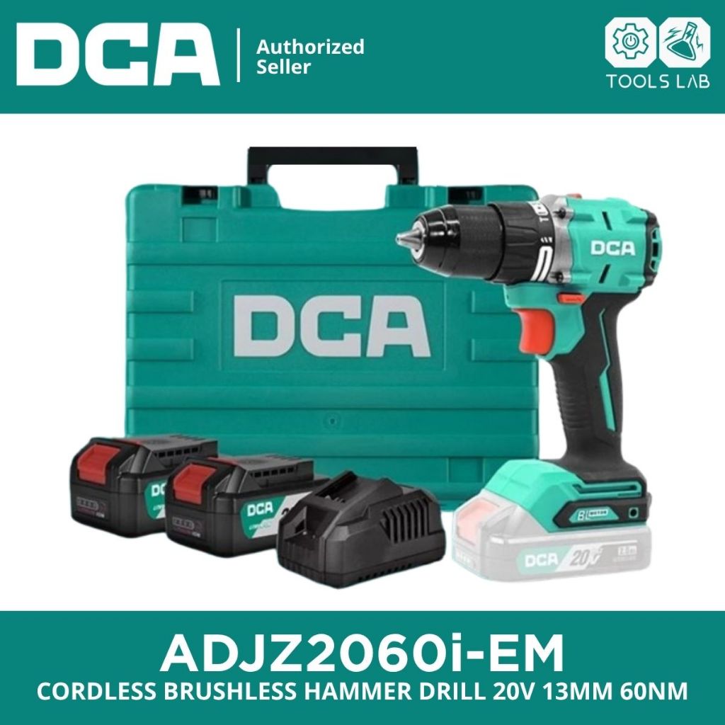 DCA ADJZ2060i Mesin Bor Tembok Baterai 20V Cordless Hammer Drill / Impact Drill Brushless 60Nm DCA A
