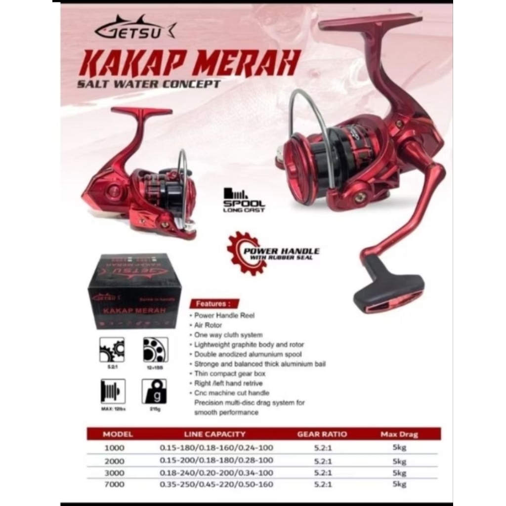 reel getsu kakap merah 7000 power handle