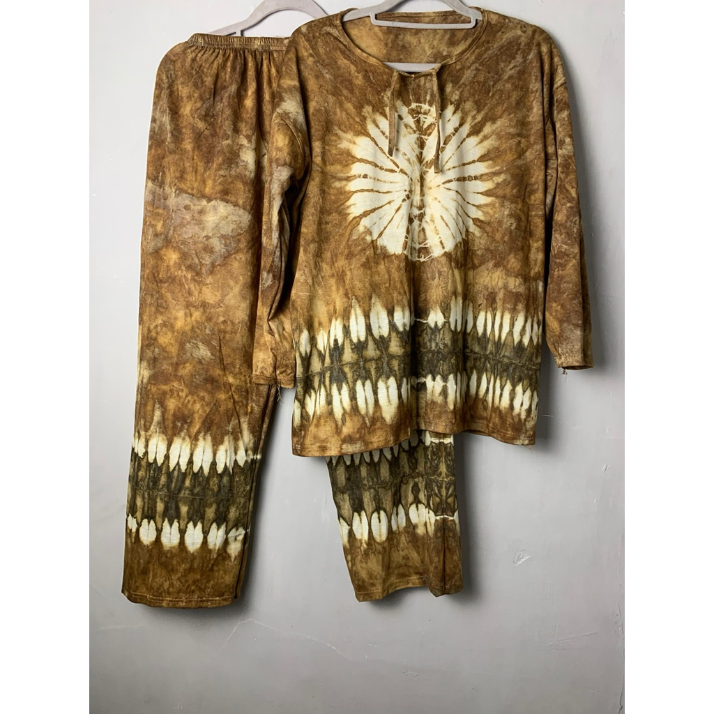 TUMBHAS - Setelan Wanita Kaos Jumbo Motif Tie Dye Jumbo Lengan Panjang One Set Kekinian LD 130