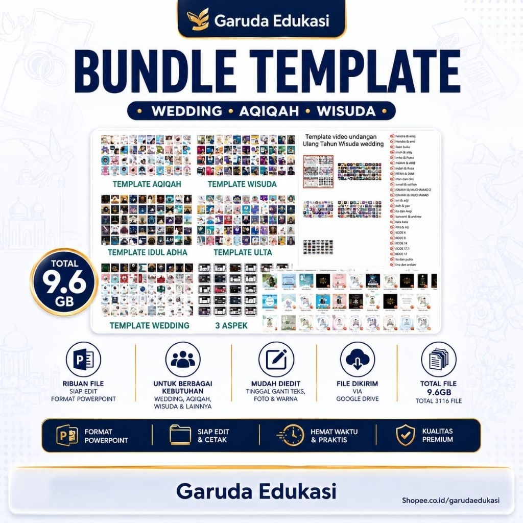 9.6GB Bundle Template Undangan Wedding Aqiqah Format Powerpoint