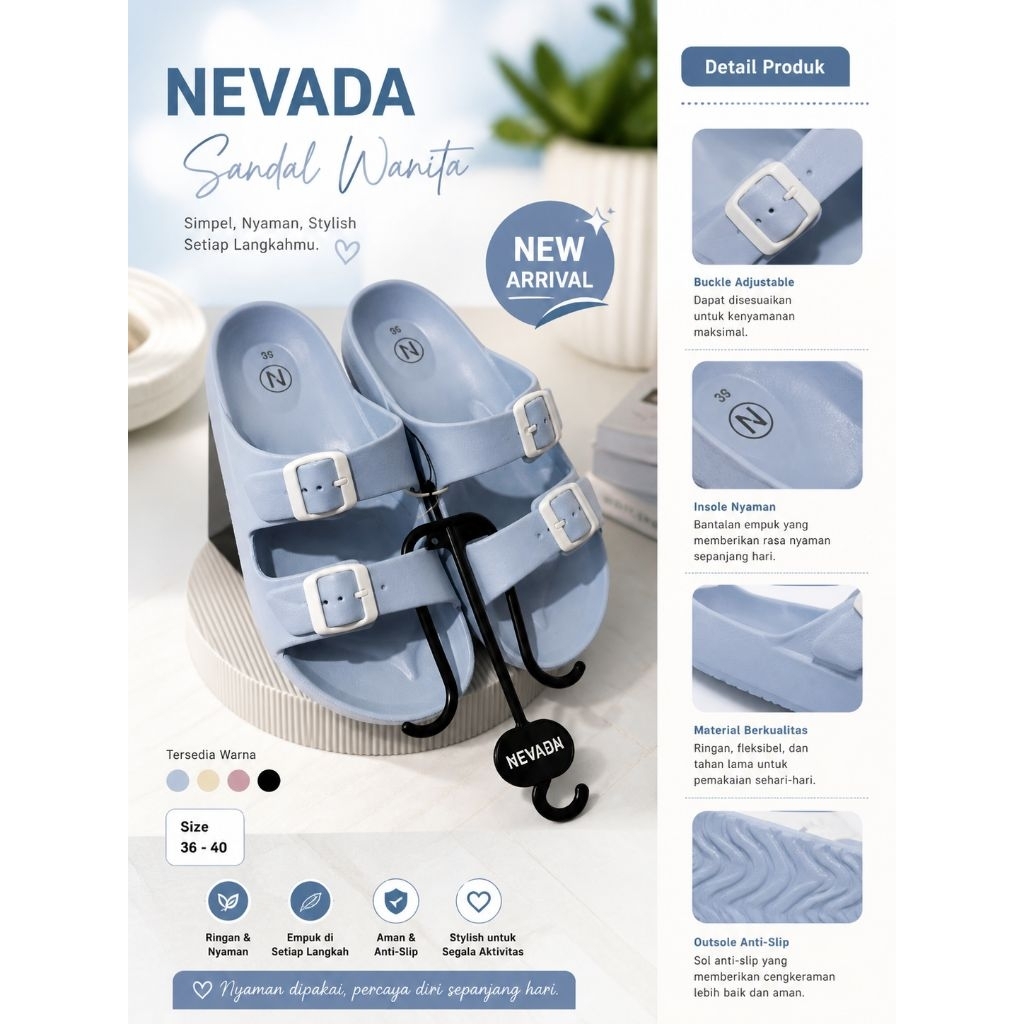 SANDAL PYLON WANITA DEWASA NEVADA  ANTI AIR KEKINIAN KOLEKSI TERBARU MATAHARI STORE 36-40