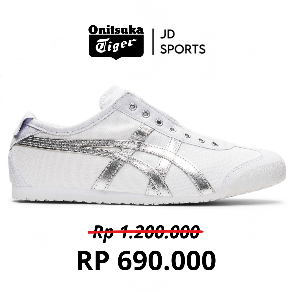 Sepatu Sneakers Onitsuka Tiger Mexico 66 Slip-On White Silver Unisex Shoes