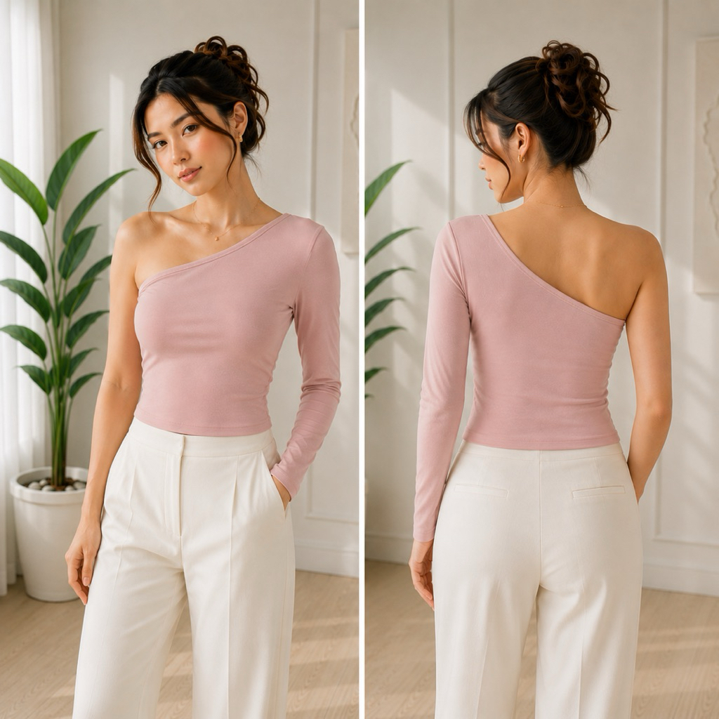 Scotteshop - Claire Crop Top One Shoulder Jersey Korean Top Tarzan 005