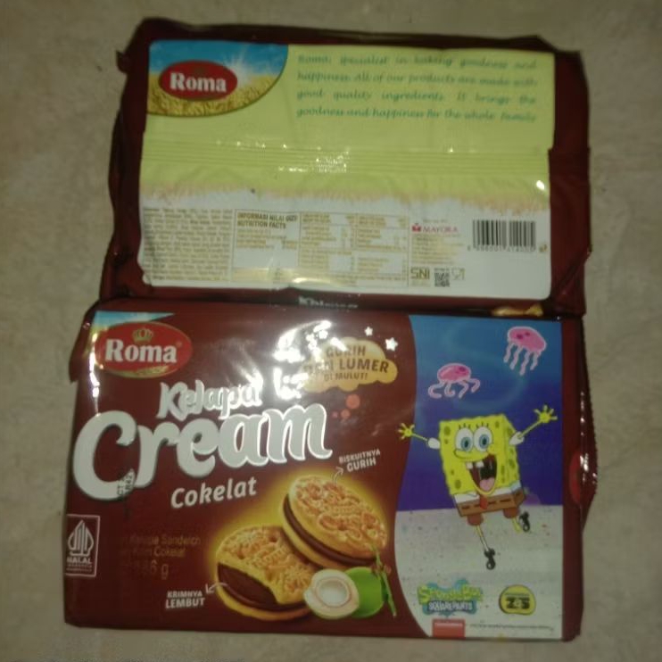 Roma Biskuit Cream Cokelat 186gr, Roma Biskuit Cream Vanila 186gr, Roma Biskuit Cream Durian 186gr
