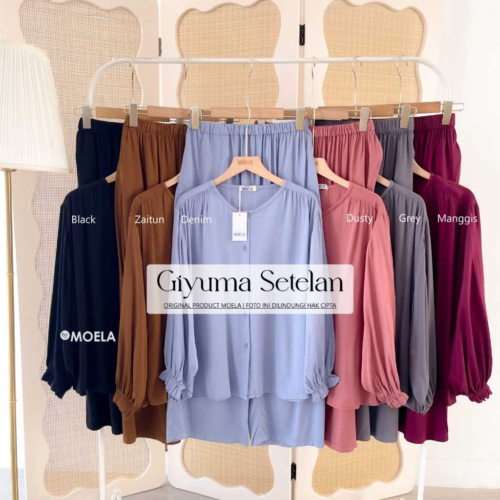 GIYUMA SET WANITA POLOS TWILL COTTON RAYON PREMIUM TEBAL ADEM NYAMAN BY MOELA