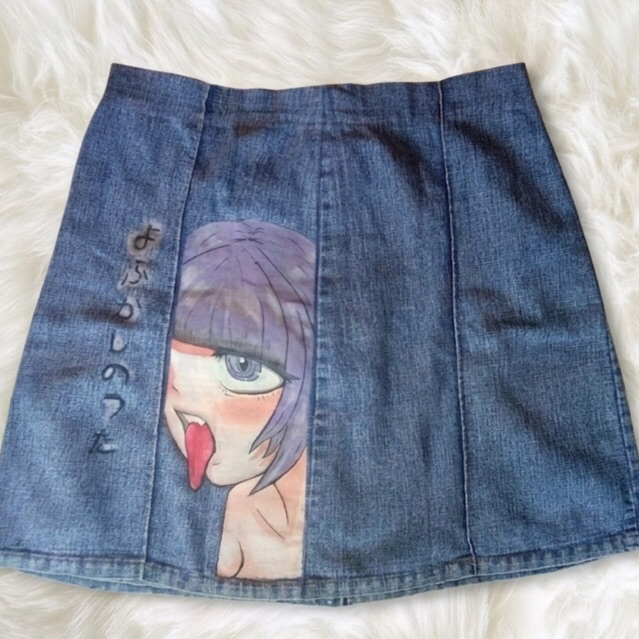 Skirt Rok Jeans Mini Lukis Anime Painting