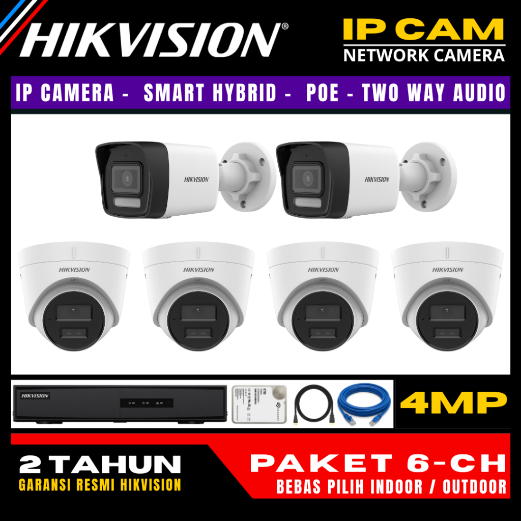 paket cctv hikvision ip camera 4mp two way audio 8 channel 6 kamera ip camera cctv