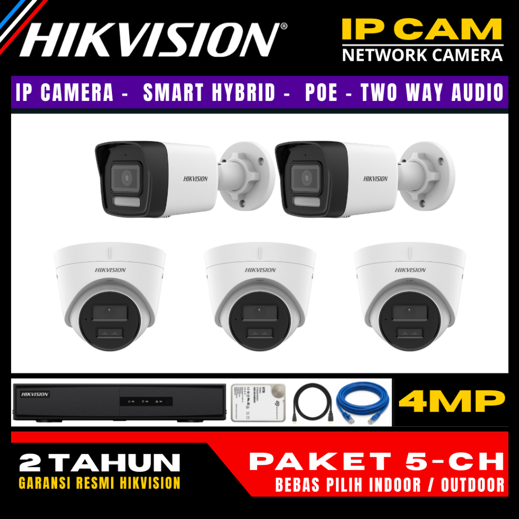 paket cctv hikvision ip camera 4mp two way audio 8 channel 5 kamera ip camera cctv