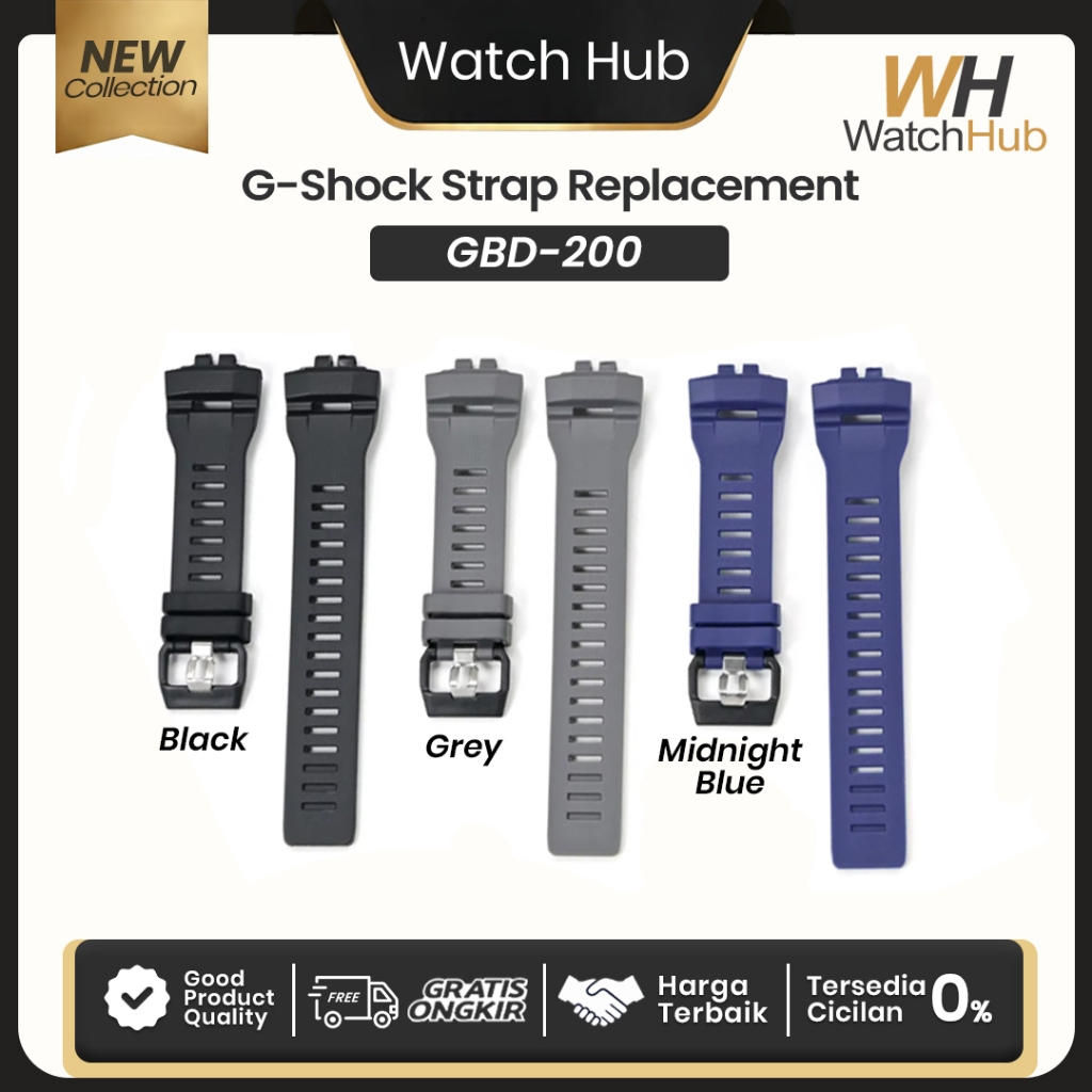 Tali Karet Rubber Strap Jam Tangan Casio G-Shock GShock GBD-200 GBD200 GBD 200 GBD-200-1