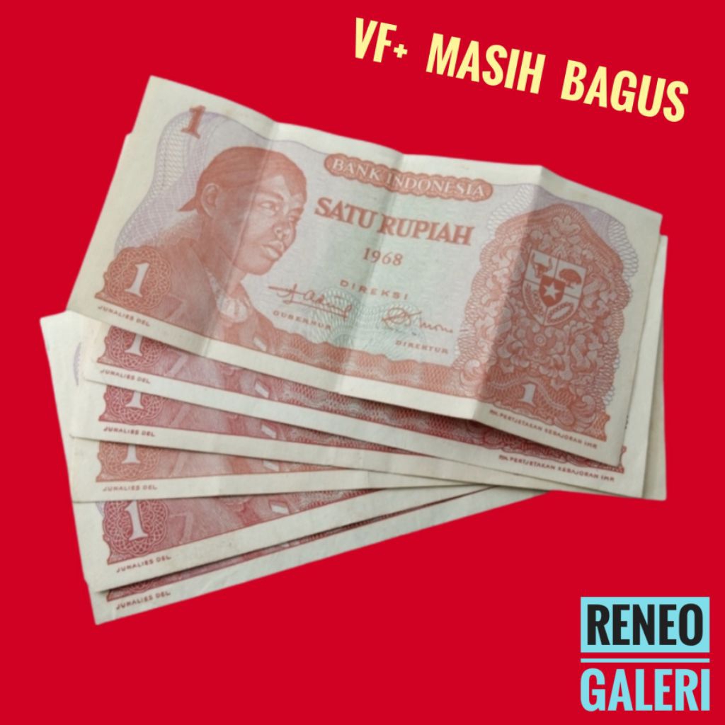 VF+ Asli 1 Rupiah Seri Sudirman tahun 1968 Rp Jendral Soedirman uang kertas kuno duit lama Indonesia