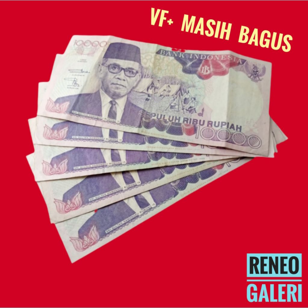 VF+ Asli 10.000 Rupiah Sri Sultan Hamengkubuwono tahun 1992 Rp 10000 uang kertas kuno duit jadul law