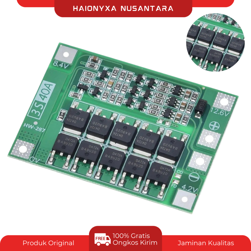 BMS 3S 40A ENHANCED 12V 11.1V 12.6V Baterai Li-ion Lithium 18650 Charger Module BMS 3S 40A 12.6V ENH