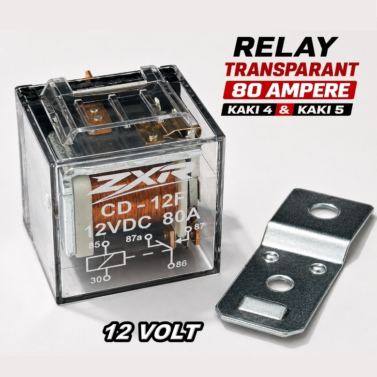 Relay Transparant 4 Kaki 5 Kaki 80 Ampere 12 Volt ZXR Premium Quality Relay Horn Bening
