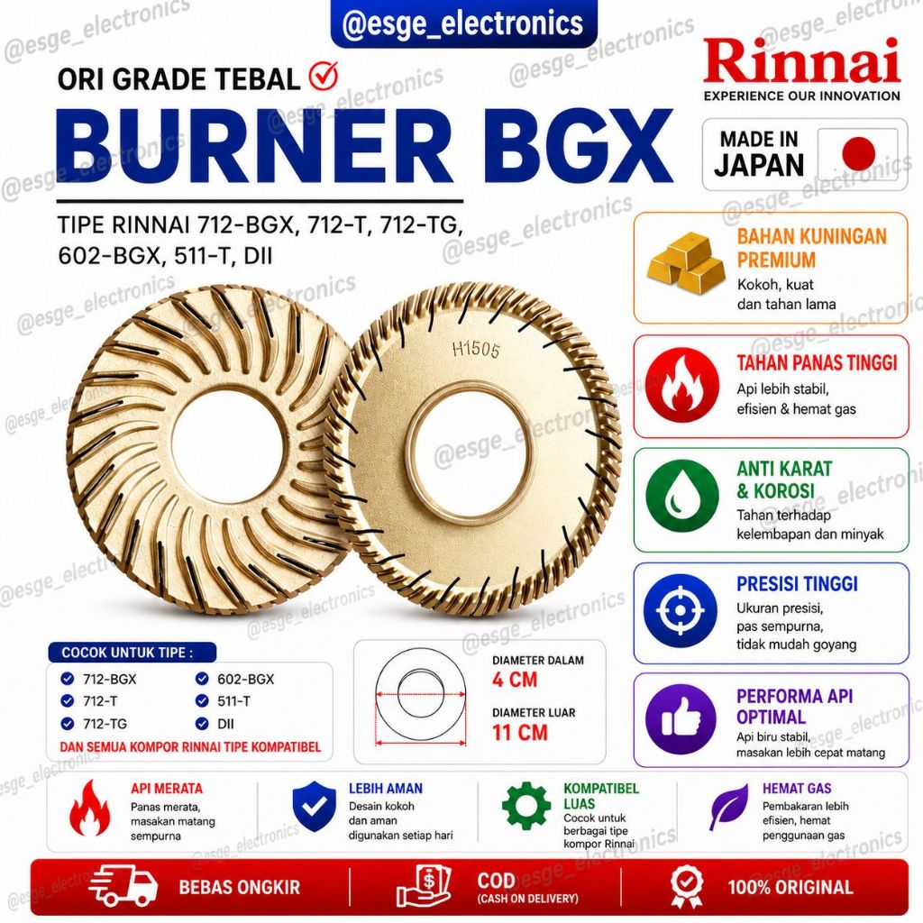 ORIGINAL BURNER RINNAI BGX BURNER RINNAI TORNADO BURNER RINNAI 712-BGX 712-T 715-BGX 602-BGX 611-T K