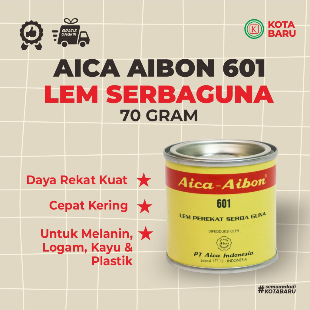LEM AICA AIBON 70 Gram - Lem Kuning Serbaguna Kaleng Kecil (601) - Perekat Kuat Serbaguna (Cocok Unt