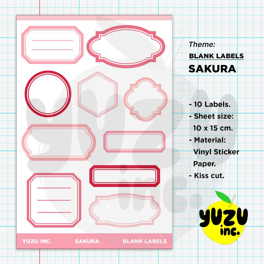 10 pcs Stiker Label Deco Scrapbook Jurnaling. Blank Label Sticker Sheet Kiss Cut - Sakura