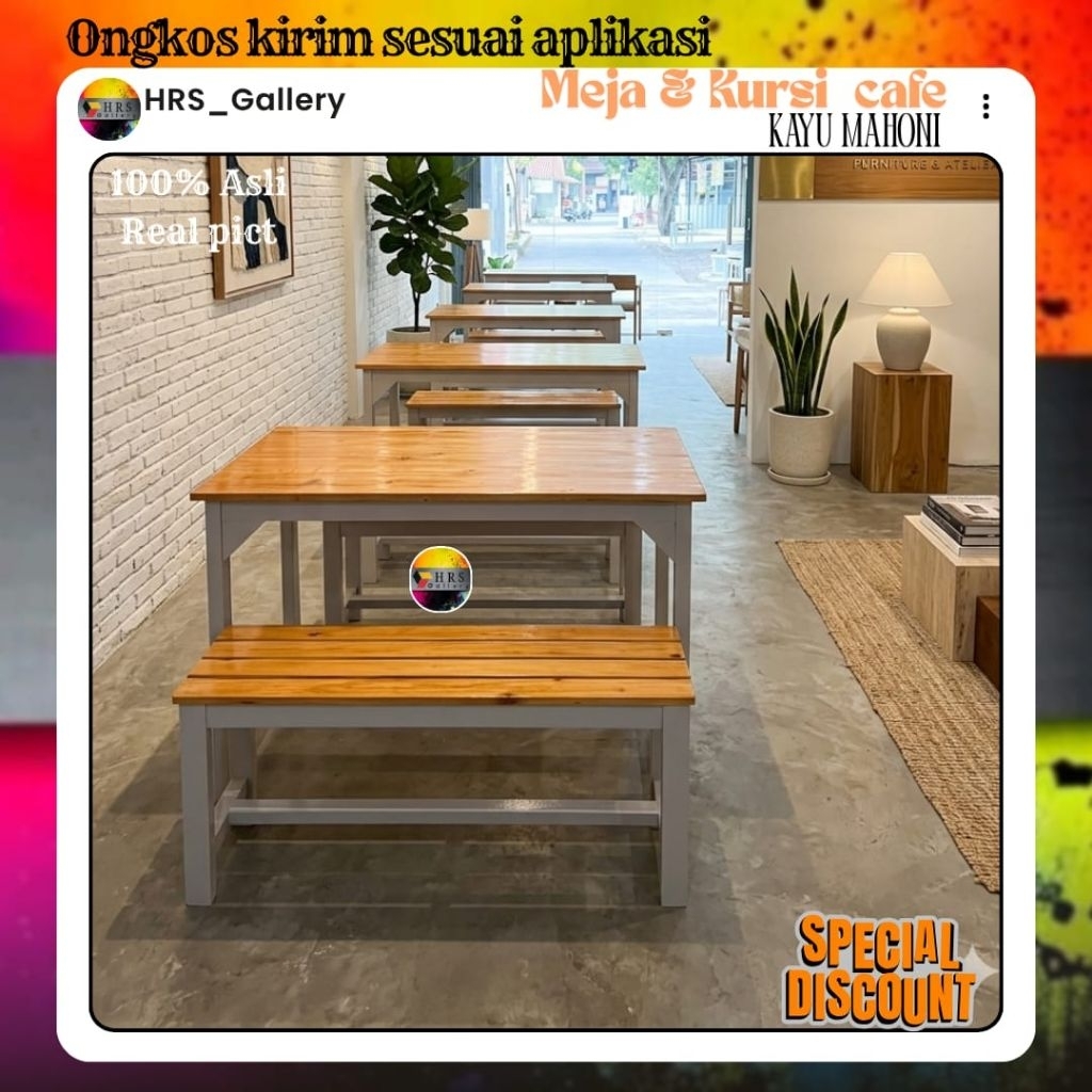 ( Panjang 120)set kursi & meja cafe 1 meja 2 kursi panjang kayu mahoni
