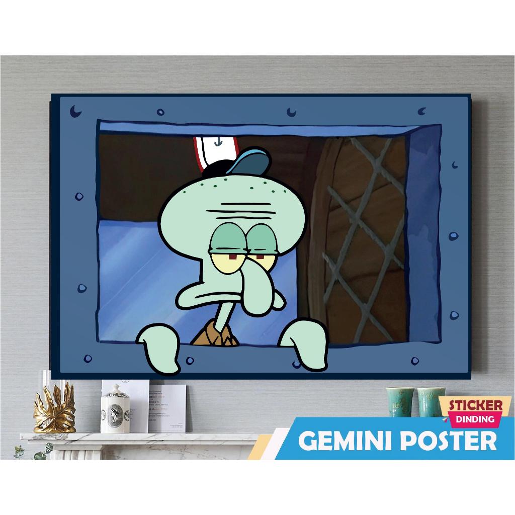 GeminiPoster Stiker Poster Squidward Spongebob dan Kawan hiasan kamar estetik, glossy Poster Dinding