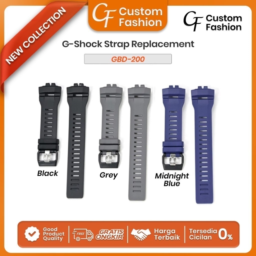 Tali Karet Rubber Strap Jam Tangan Casio G-Shock GShock GBD-200 GBD200 GBD 200 GBD-200-1