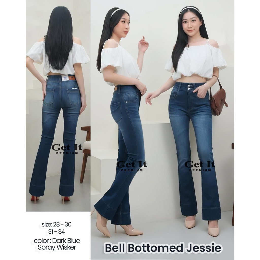 Celana Cutbray Hw Jeans Stretch Bell Bottomed Jessie Dark Blue Get It Jeans