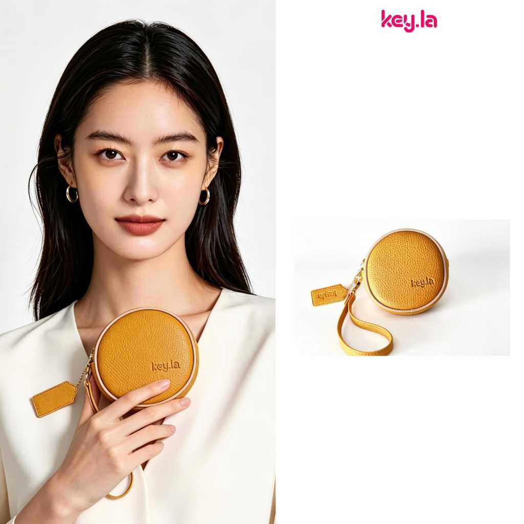 KEY.LA | LUFVY DOMPET KOIN BULAT  WANITA 1 Ruang Bahan Kulit Sintetis Jeruk Mini Coin Wallet Cantik 