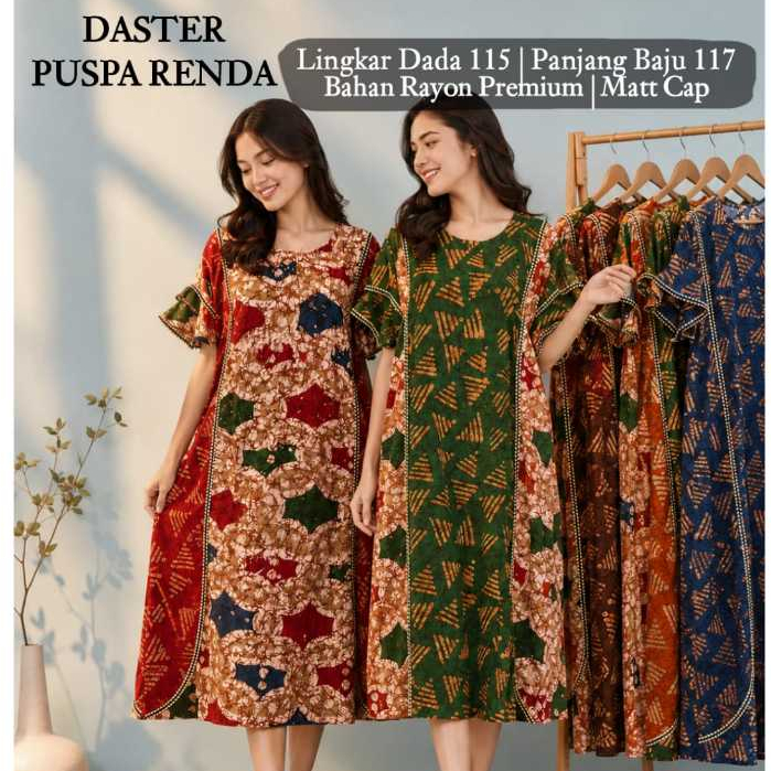Daster Puspa Renda Busui Batik Cap Aan Rayon Premium Tebal Halus Lembut Dingin Baju Tidur Dewasa