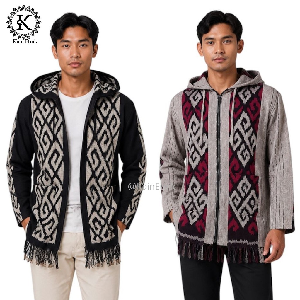 Hoodie Tenun Resleting / Hoodie Tenun Etnik Pria Wanita - Kain Etnik